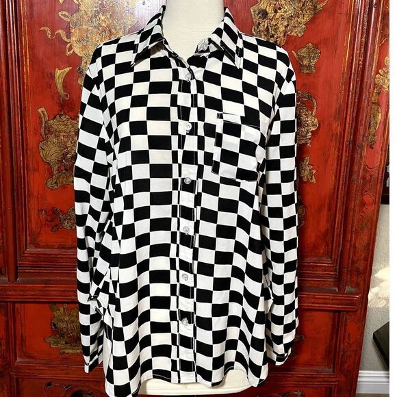 Lucy Paris Tops - Lucy Paris Black White Large Check Button Up Top - L